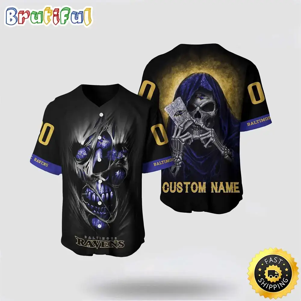 NFL Baltimore Ravens Baseball Jersey 3D Personalized Skull Stay Cozy And Stylish Image