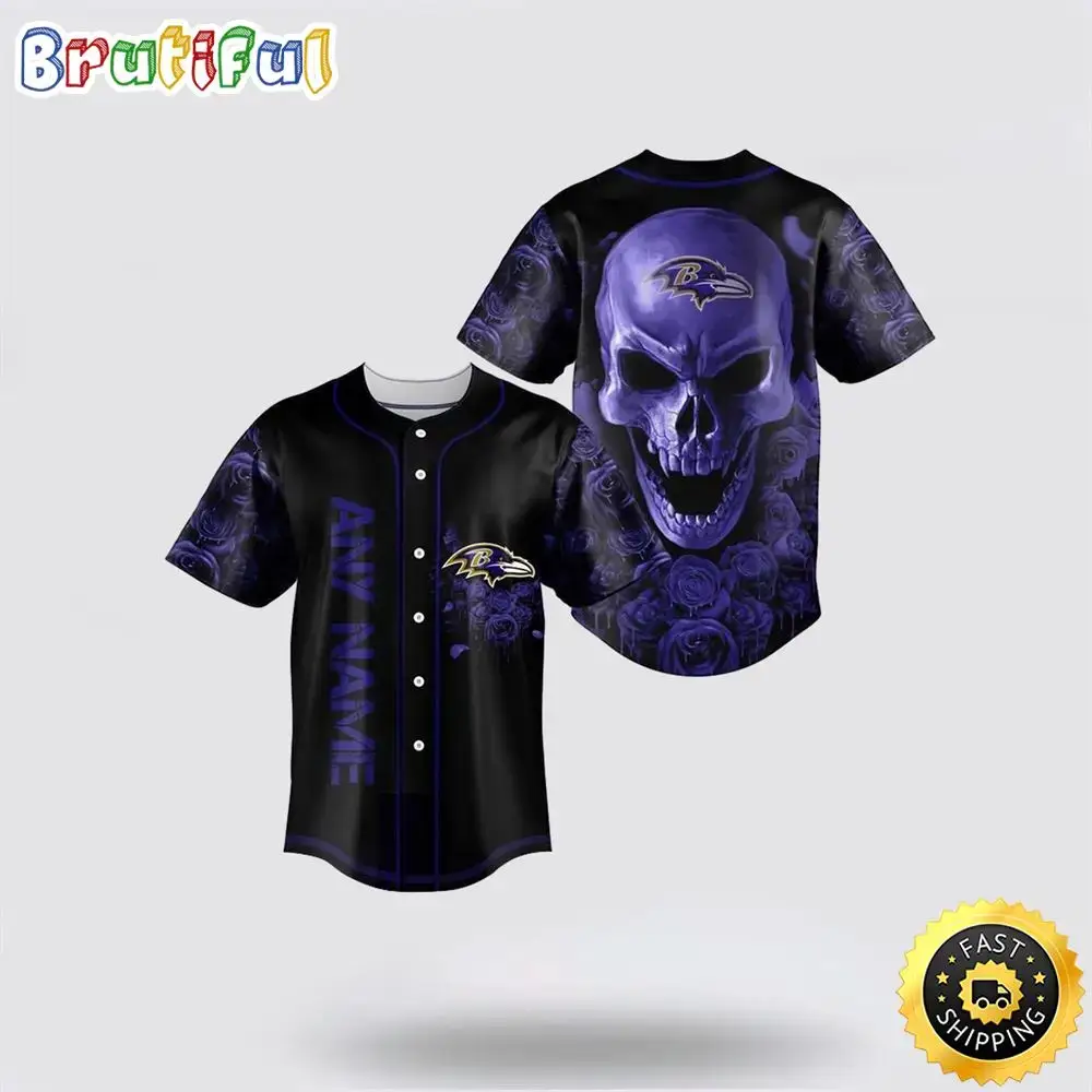 NFL Baltimore Ravens Baseball Jersey 3D Personalized Skull Top Quality Fan Apparel Image