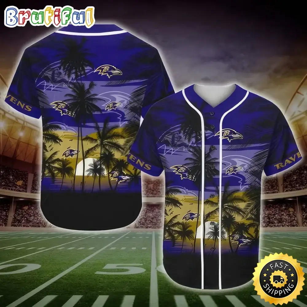 NFL Baltimore Ravens Baseball Jersey Shirt Palm Tree Image