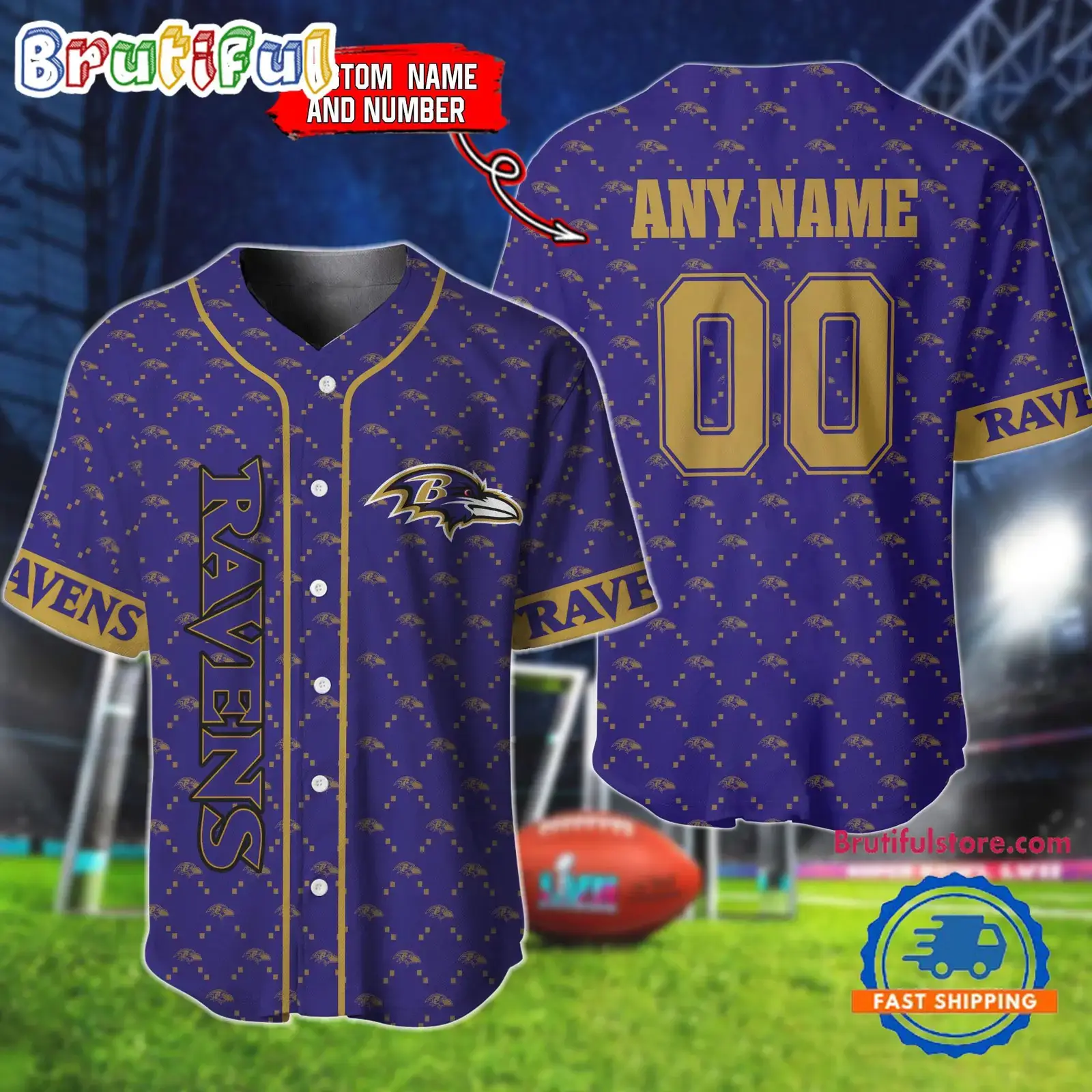 NFL Baltimore Ravens Logo Team Hologram Pattern Design Baseball Jersey Image