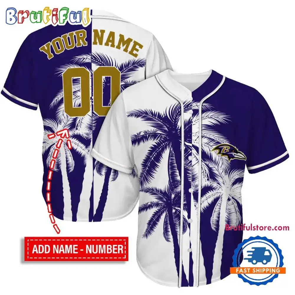NFL Baltimore Ravens Palm Trees Pattern Summer Personalized Baseball Jersey Image