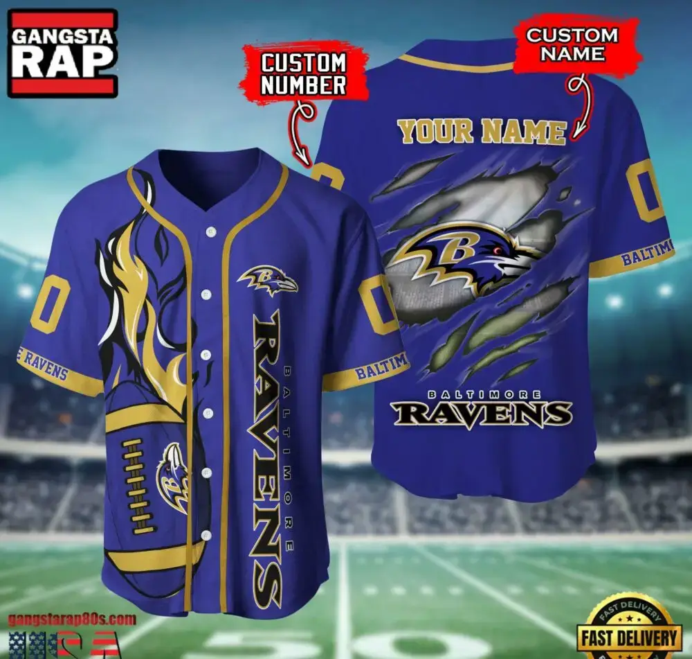 NFL Baltimore Ravens Team Logo Litmited Edition Baseball Jersey Shirt Image