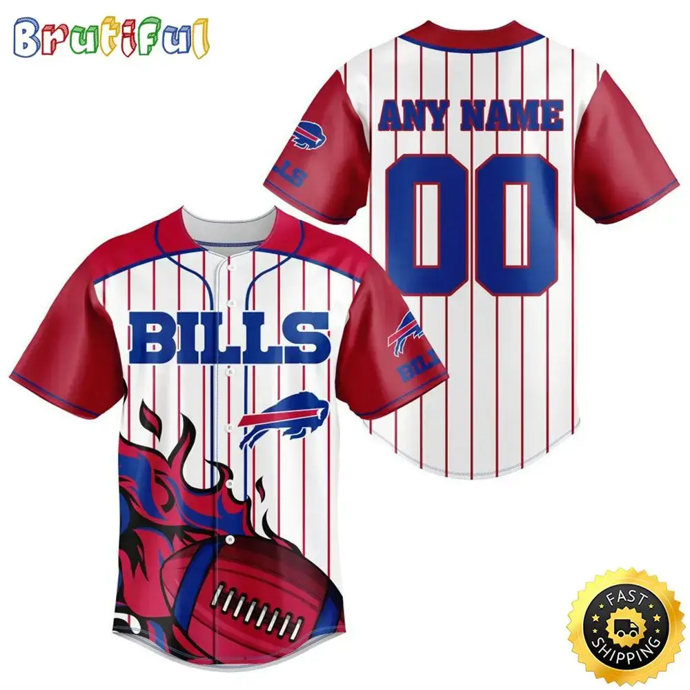 NFL Buffalo Bills Baseball Jersey 3D Personalized Customization Options Available Image