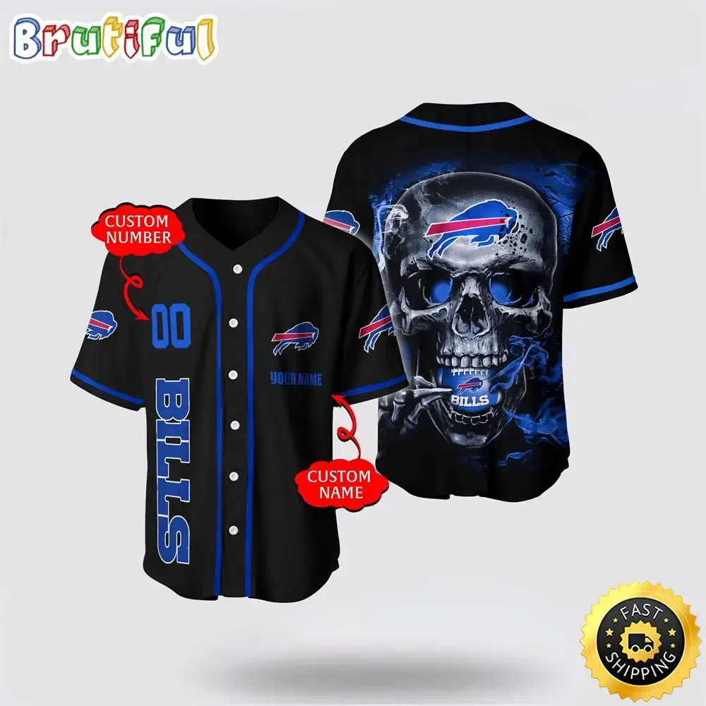 NFL Buffalo Bills Baseball Jersey 3D Personalized Skull Embrace Fashion And Team Spirit Image