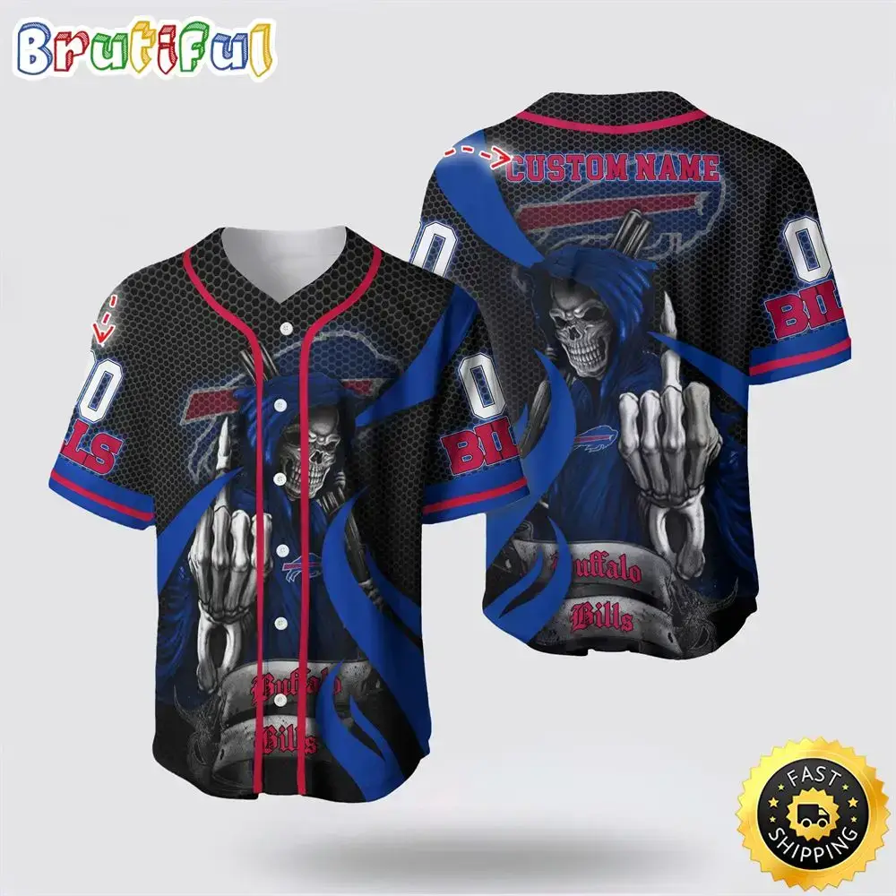 NFL Buffalo Bills Baseball Jersey 3D Personalized Skull Gear Up For Game Day Image