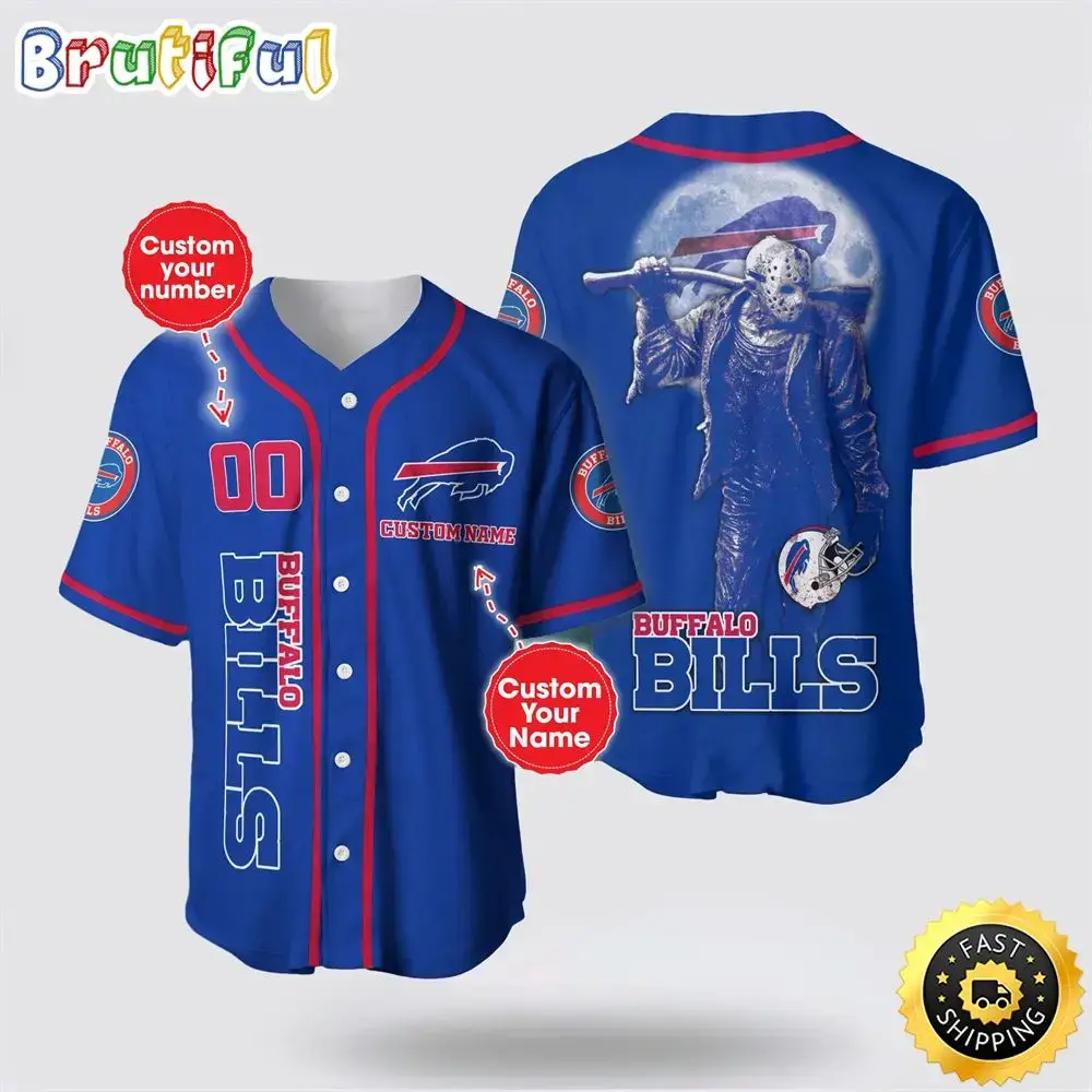 NFL Buffalo Bills Baseball Jersey 3D Personalized Skull Score Big With Team Spirit Image