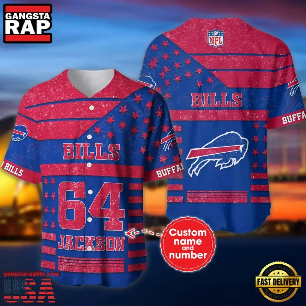 NFL Buffalo Bills Custom Name Number Name Number American Flag Baseball Jersey Shirt Image