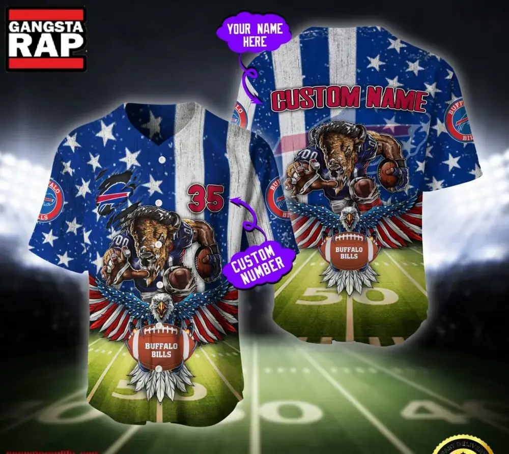 NFL Buffalo Bills Eagle US Flag x Veterans Custom Name Number Baseball Jersey Shirt Image