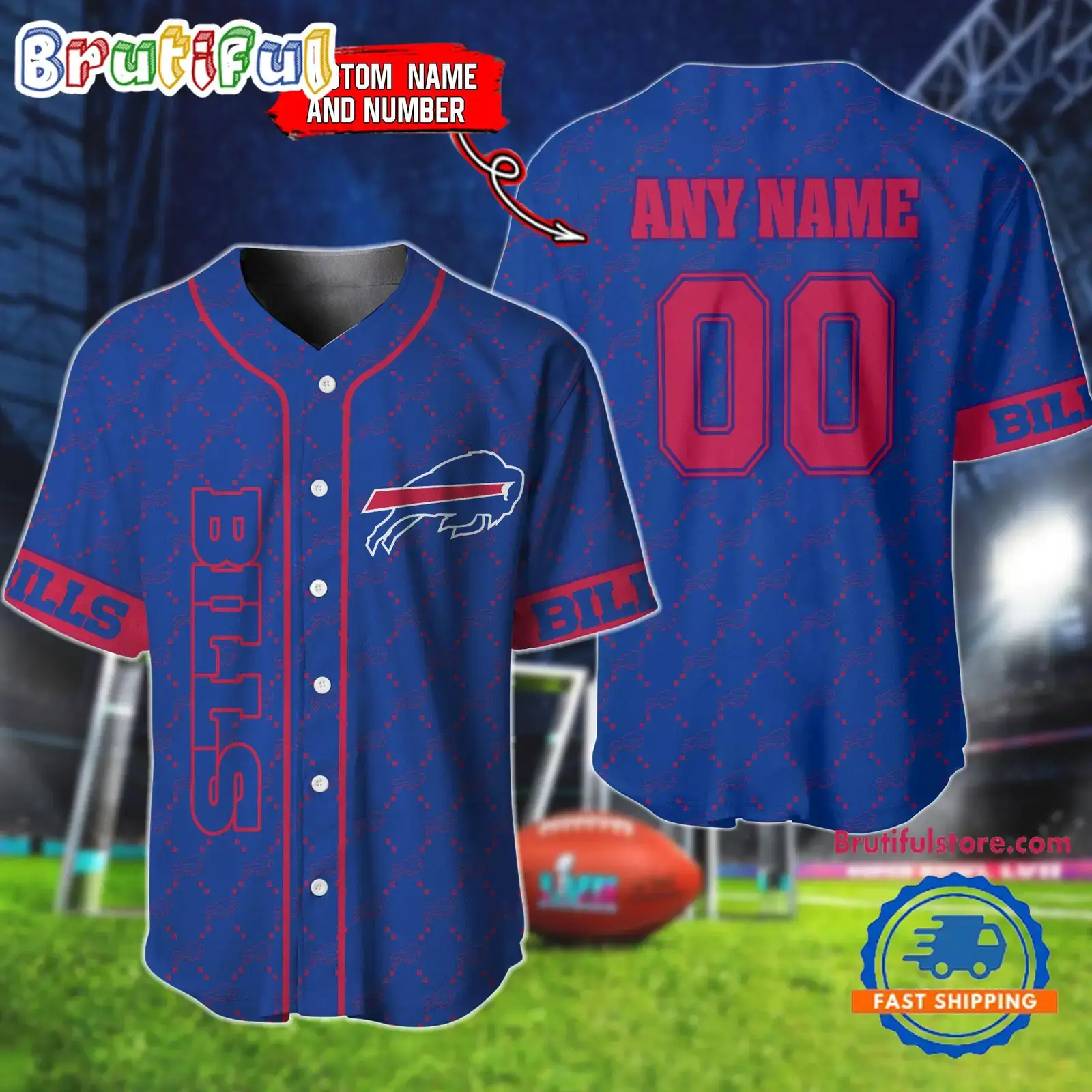 NFL Buffalo Bills Logo Team Hologram Pattern Design Baseball Jersey Image