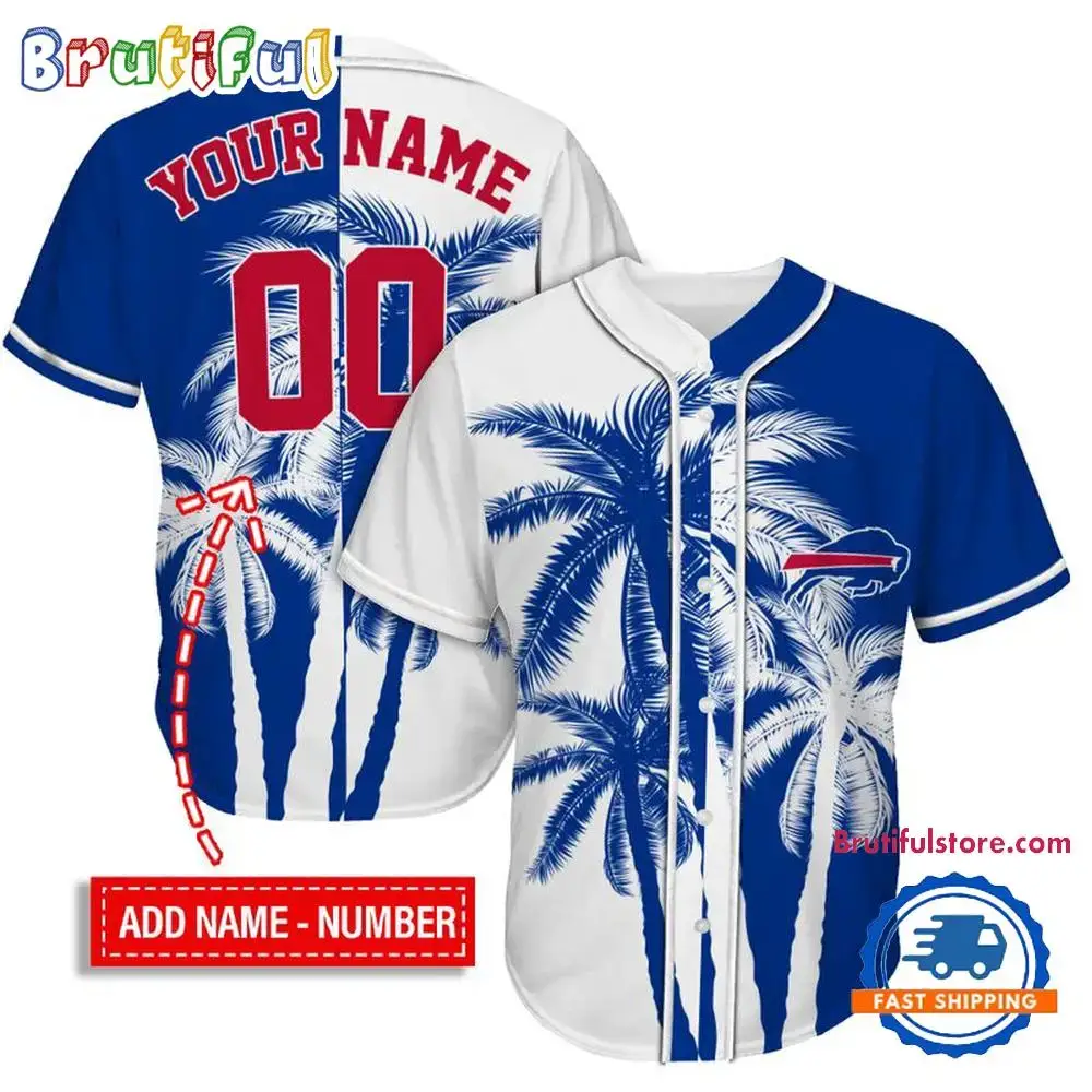 NFL Buffalo Bills Palm Trees Pattern Summer Personalized Baseball Jersey Image