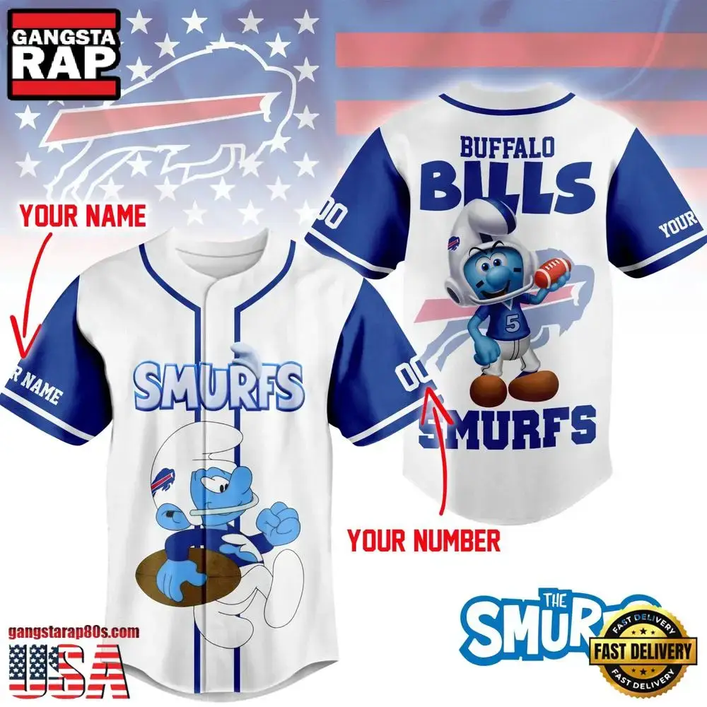 NFL Buffalo Bills The Smurfs Movie Unique Design Custom Baseball Jersey Image