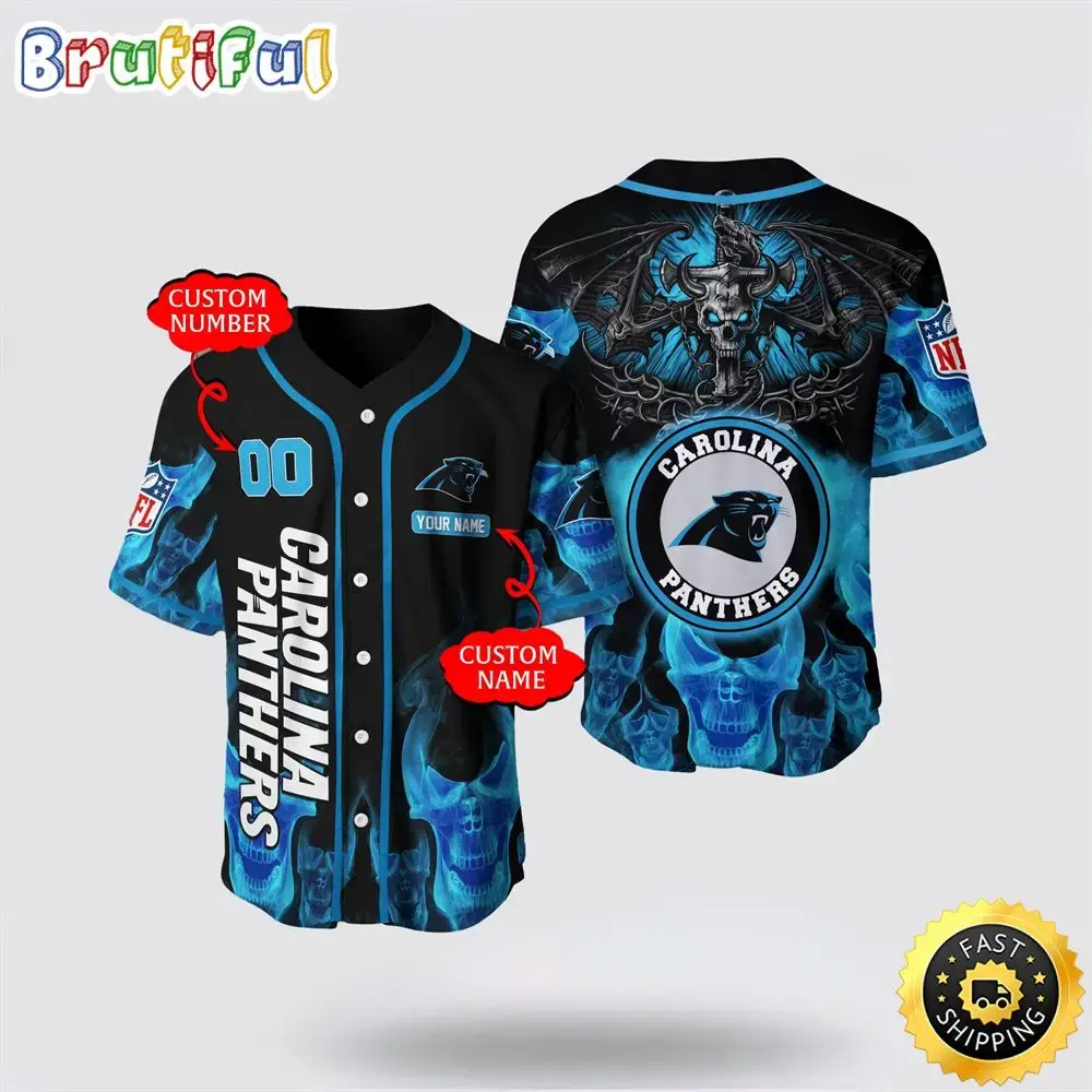 NFL Carolina Panthers Baseball Jersey 3D Personalized Skull Customization Options Available Image