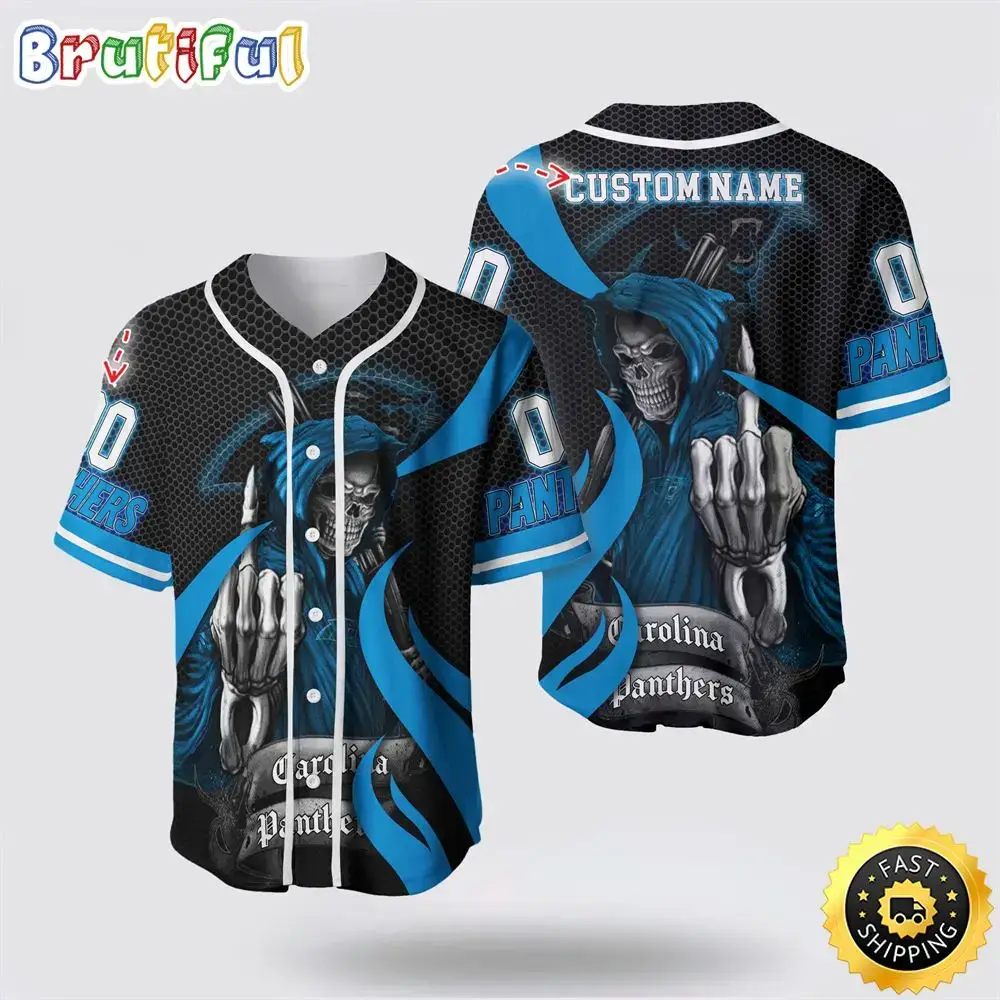NFL Carolina Panthers Baseball Jersey 3D Personalized Skull Gear Up For Game Day Image