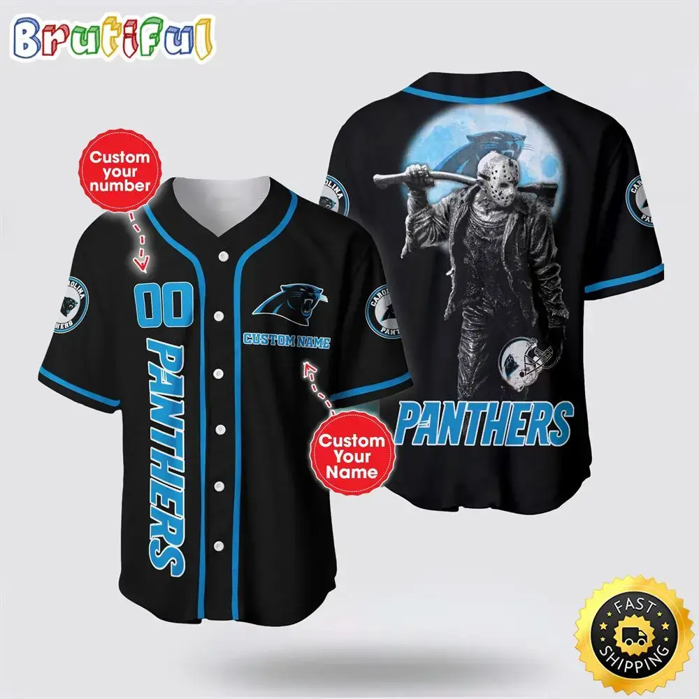 NFL Carolina Panthers Baseball Jersey 3D Personalized Skull Score Big With Team Spirit Image