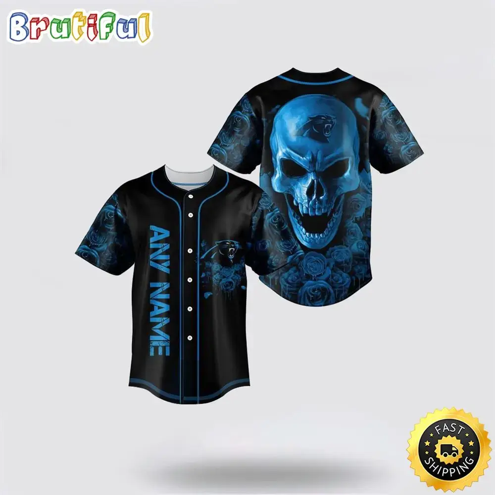 NFL Carolina Panthers Baseball Jersey 3D Personalized Skull Top Quality Fan Apparel Image