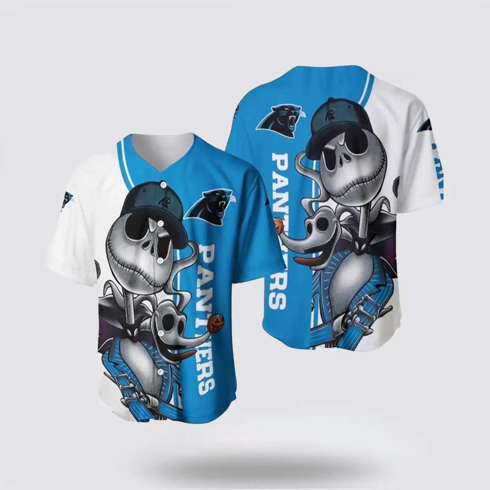 NFL Carolina Panthers Baseball Jersey Jack Skellington And Zero Perfect Your Team Pride In Laid Back Fashion Image