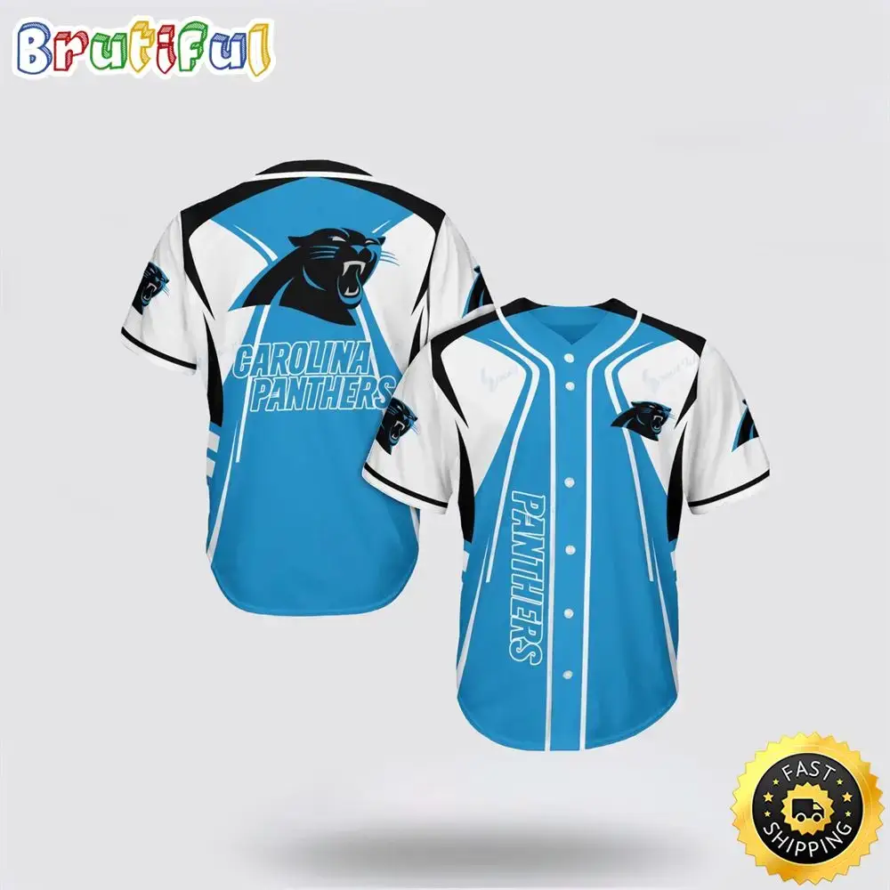 NFL Carolina Panthers Baseball Jersey Symbol American Football Champion White Blue Jersey Shirt Image