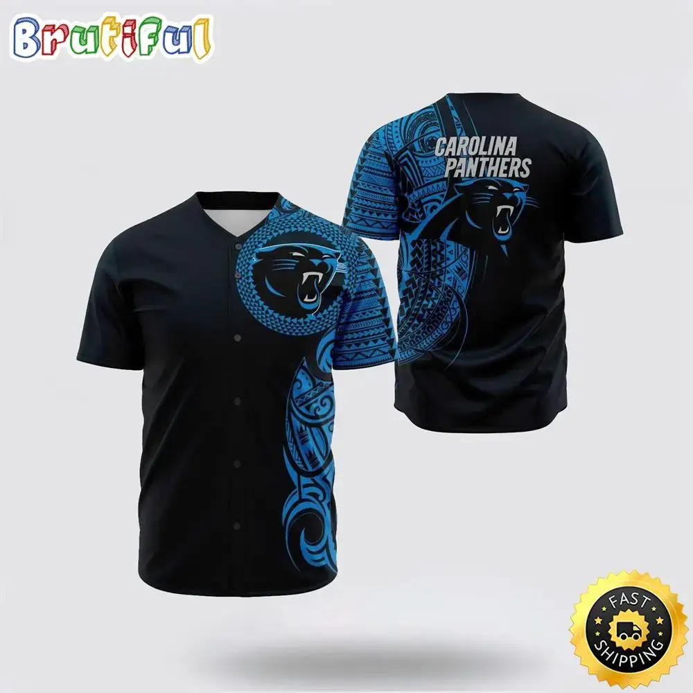 NFL Carolina Panthers Baseball Jersey Symbol Atikapu Pattern Black Blue Jersey Shirt Image