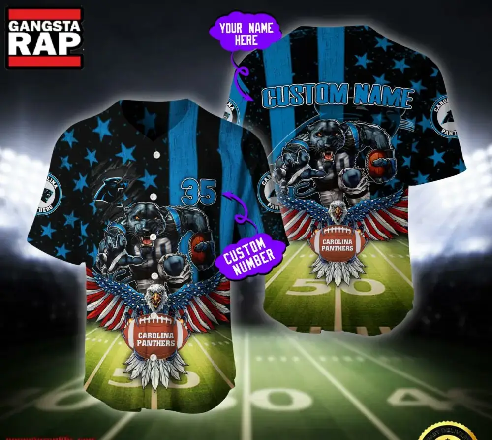 NFL Carolina Panthers Eagle US Flag x Veterans Custom Name Number Baseball Jersey Shirt Image