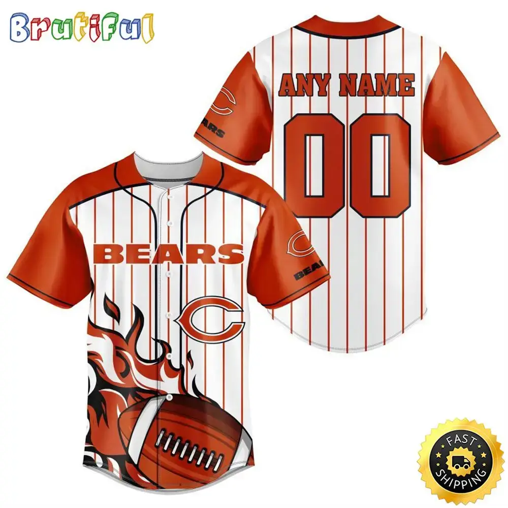NFL Chicago Bears Baseball Jersey 3D Personalized Customization Options Available Image