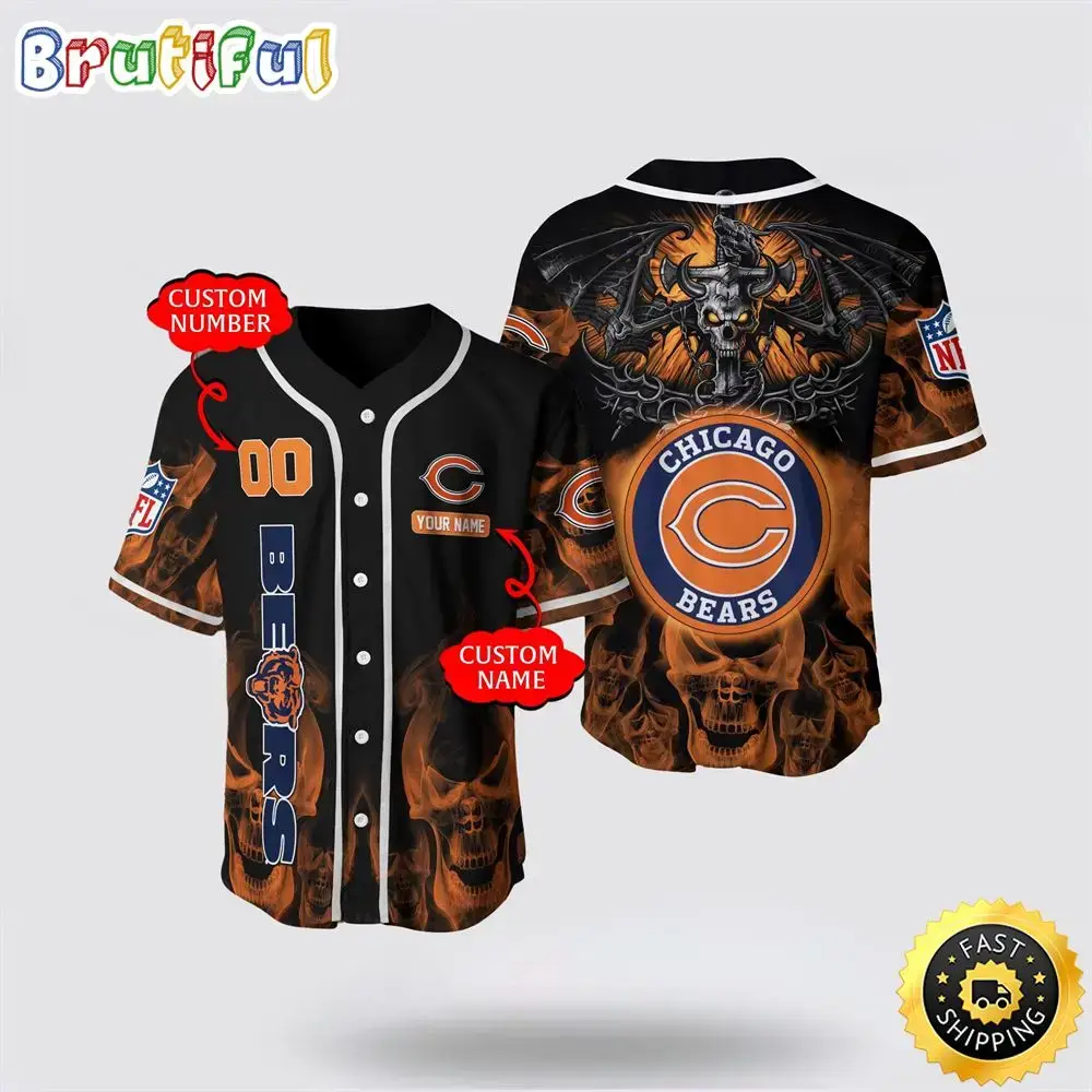 NFL Chicago Bears Baseball Jersey 3D Personalized Skull Customization Options Available Image
