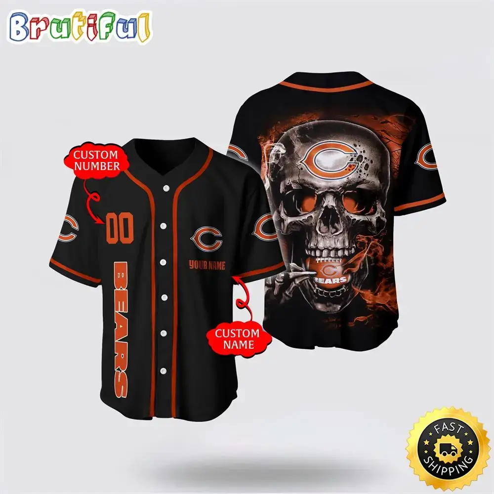 NFL Chicago Bears Baseball Jersey 3D Personalized Skull Embrace Fashion And Team Spirit Image