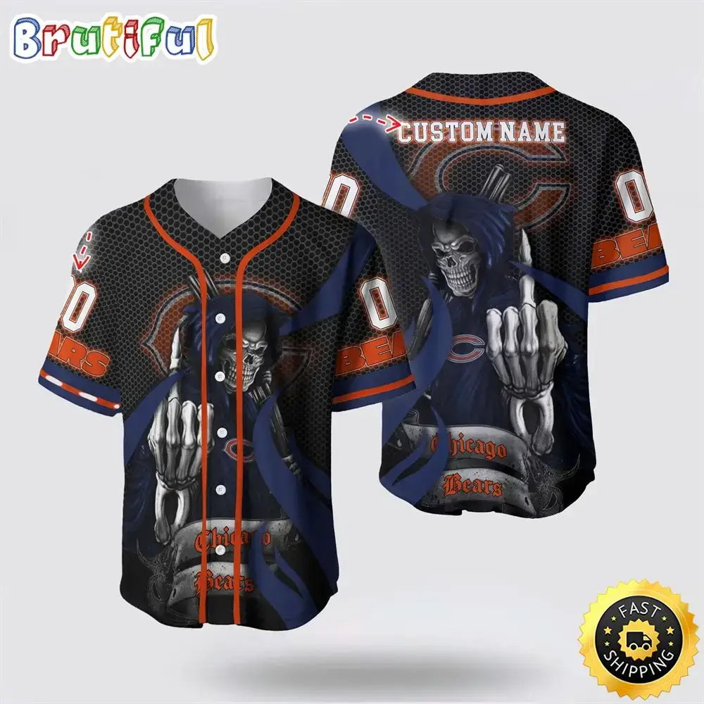 NFL Chicago Bears Baseball Jersey 3D Personalized Skull Gear Up For Game Day Image