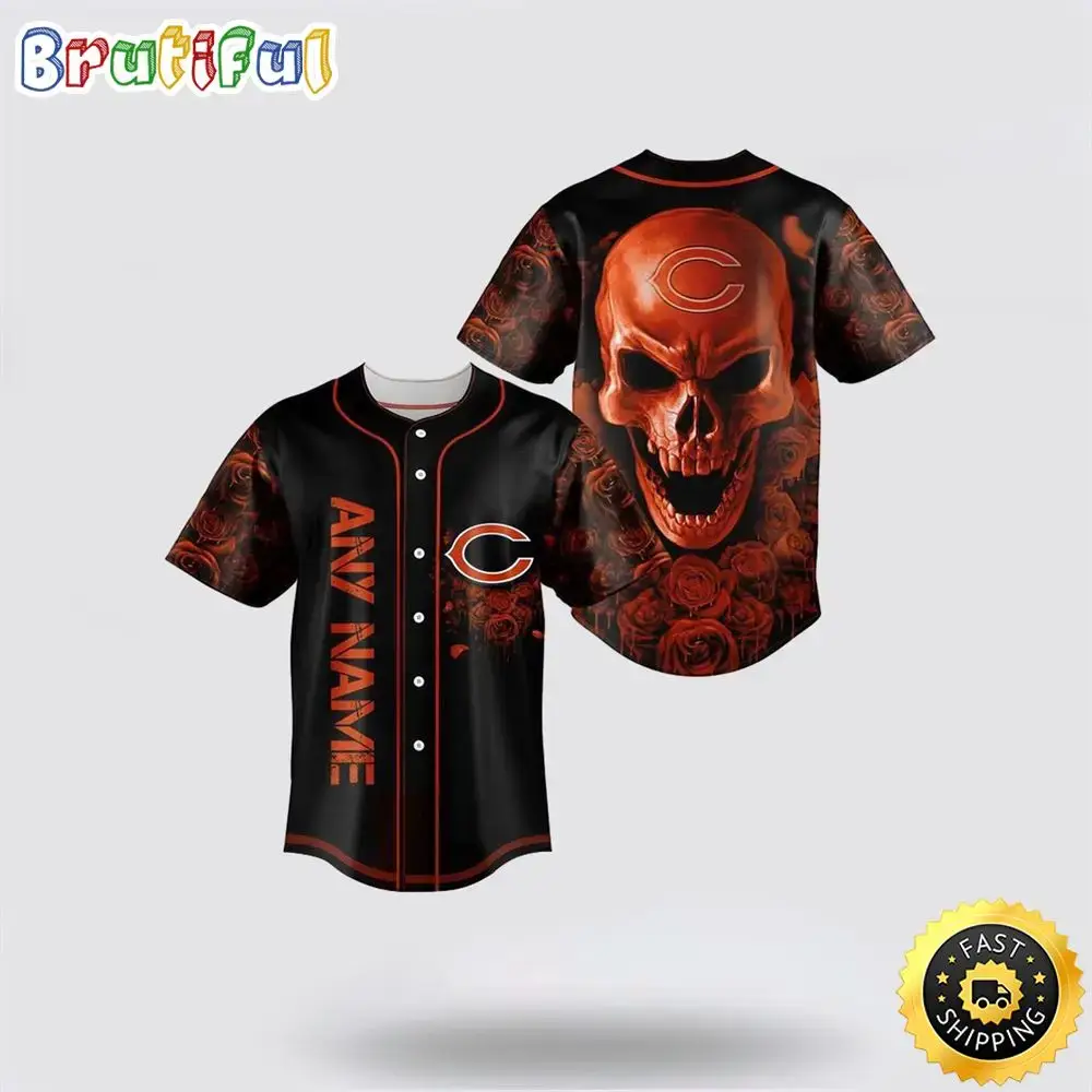 NFL Chicago Bears Baseball Jersey 3D Personalized Skull Top Quality Fan Apparel Image