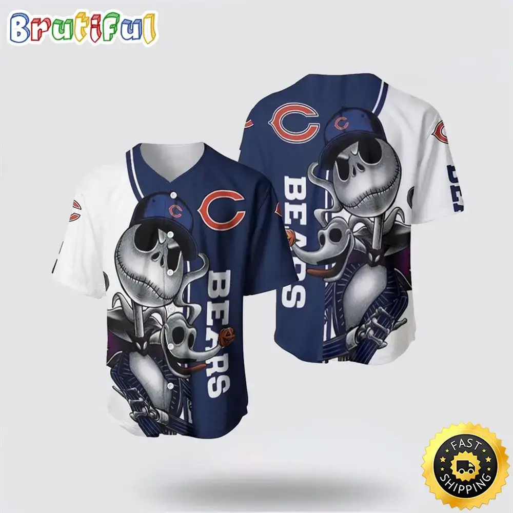 NFL Chicago Bears Baseball Jersey Jack Skellington And Zero Limited Edition Gift Image