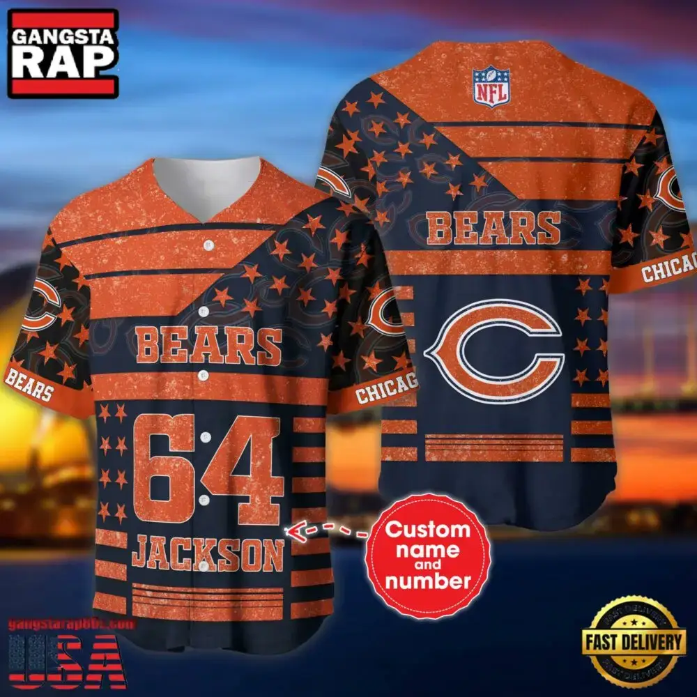 NFL Chicago Bears Custom Name Number Name Number American Flag Baseball Jersey Shirt Image