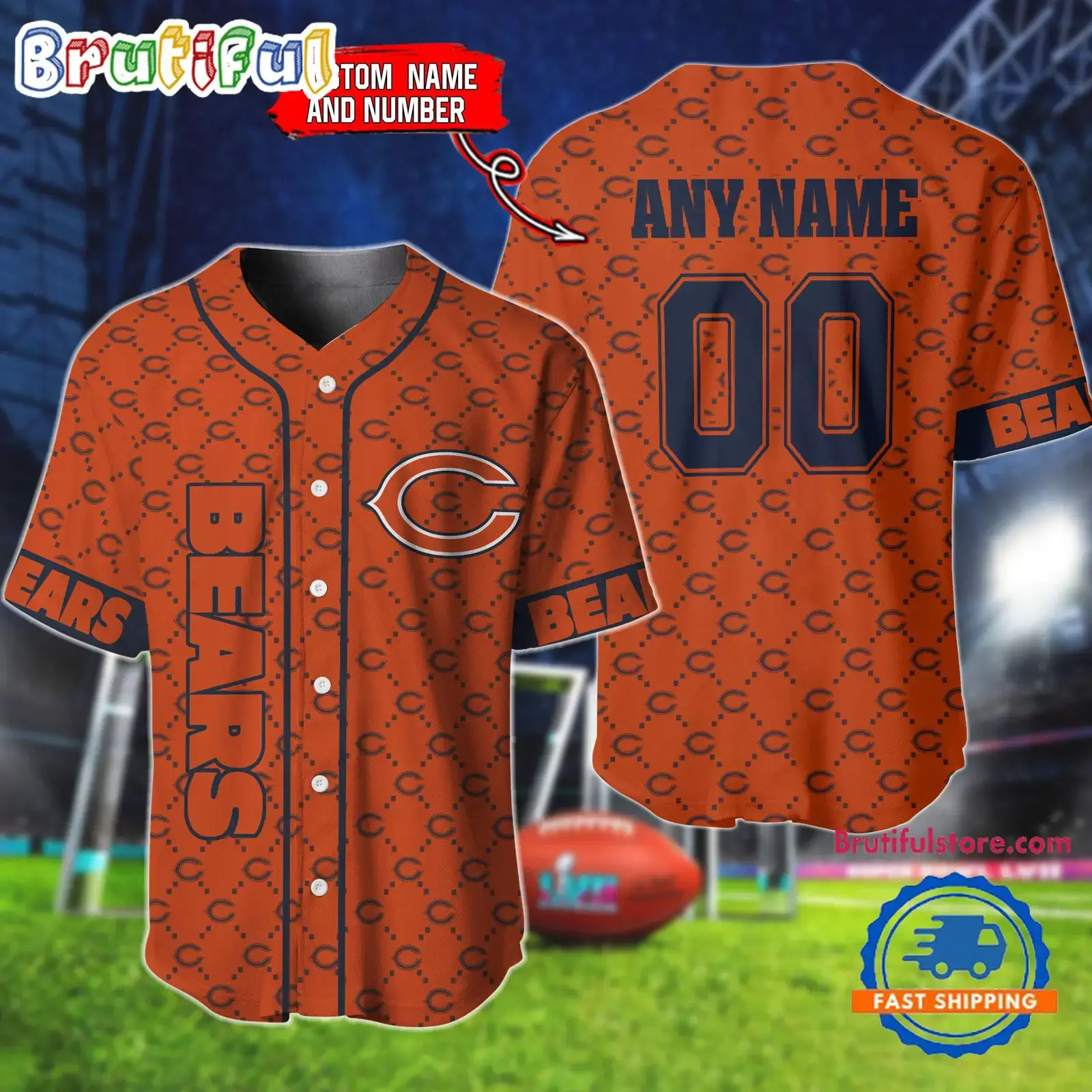 NFL Chicago Bears Logo Team Hologram Pattern Design Baseball Jersey Image