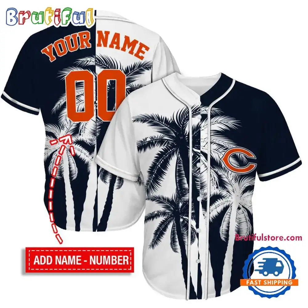 NFL Chicago Bears Palm Trees Pattern Summer Personalized Baseball Jersey Image