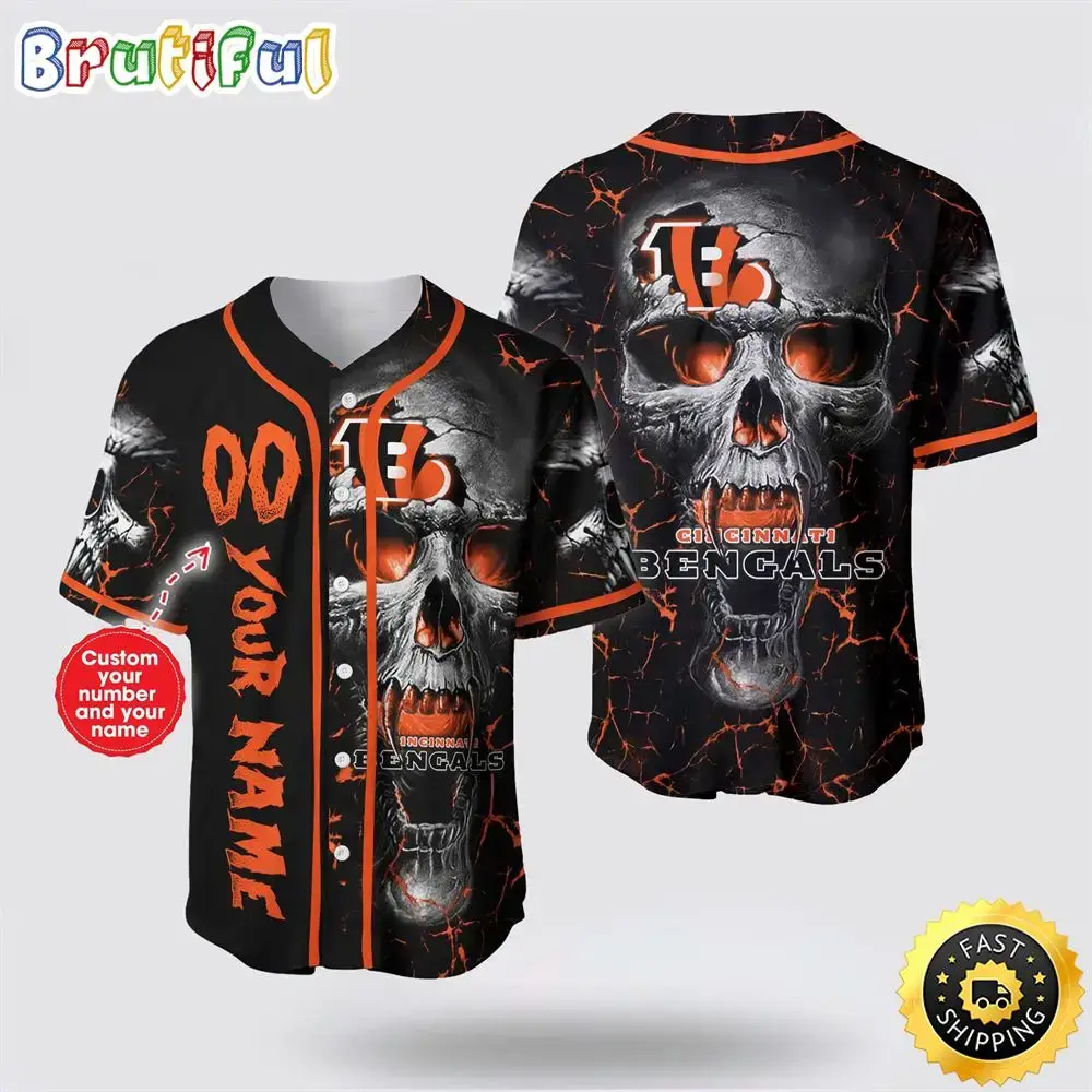 NFL Cincinnati Bengals Baseball Jersey 3D Personalized Skull Embrace Fashion And Team Spirit Image