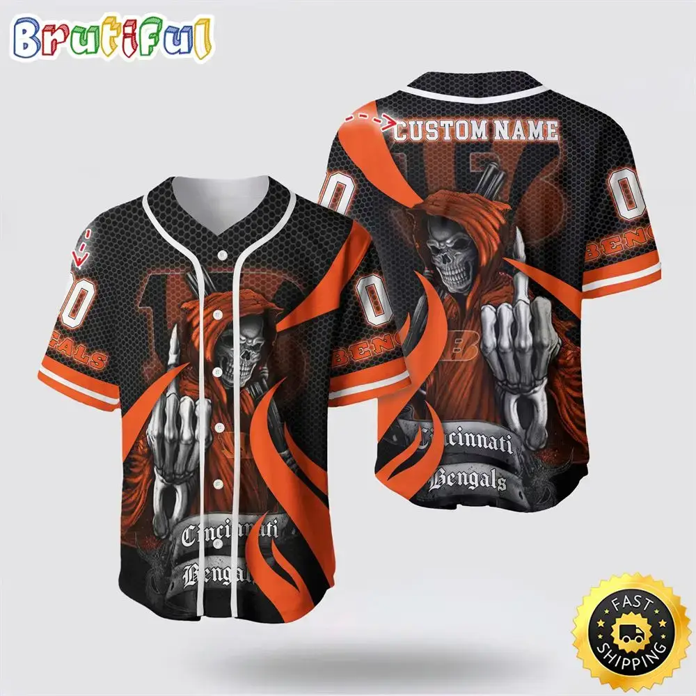 NFL Cincinnati Bengals Baseball Jersey 3D Personalized Skull Gear Up For Game Day Image