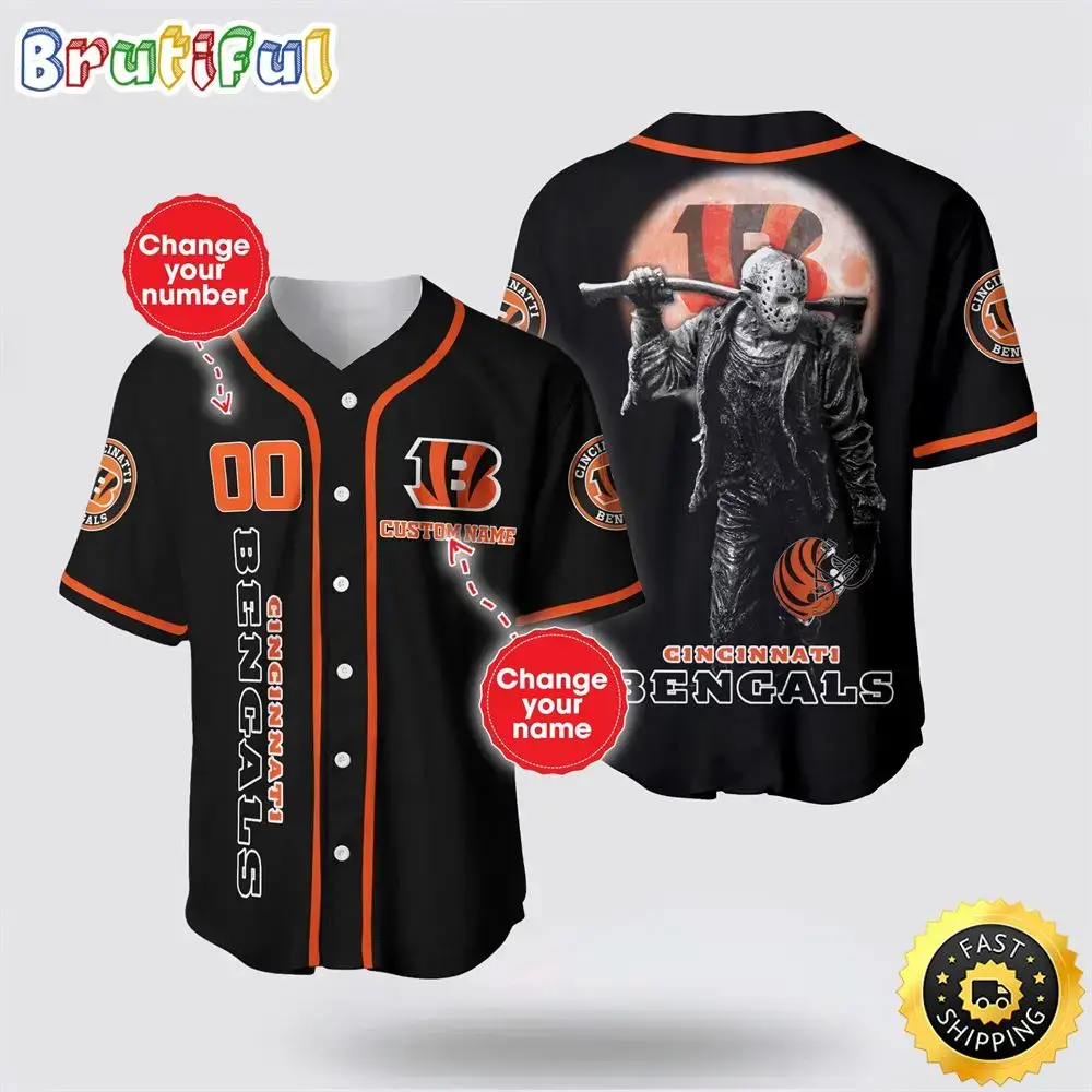 NFL Cincinnati Bengals Baseball Jersey 3D Personalized Skull Score Big With Team Spirit Image