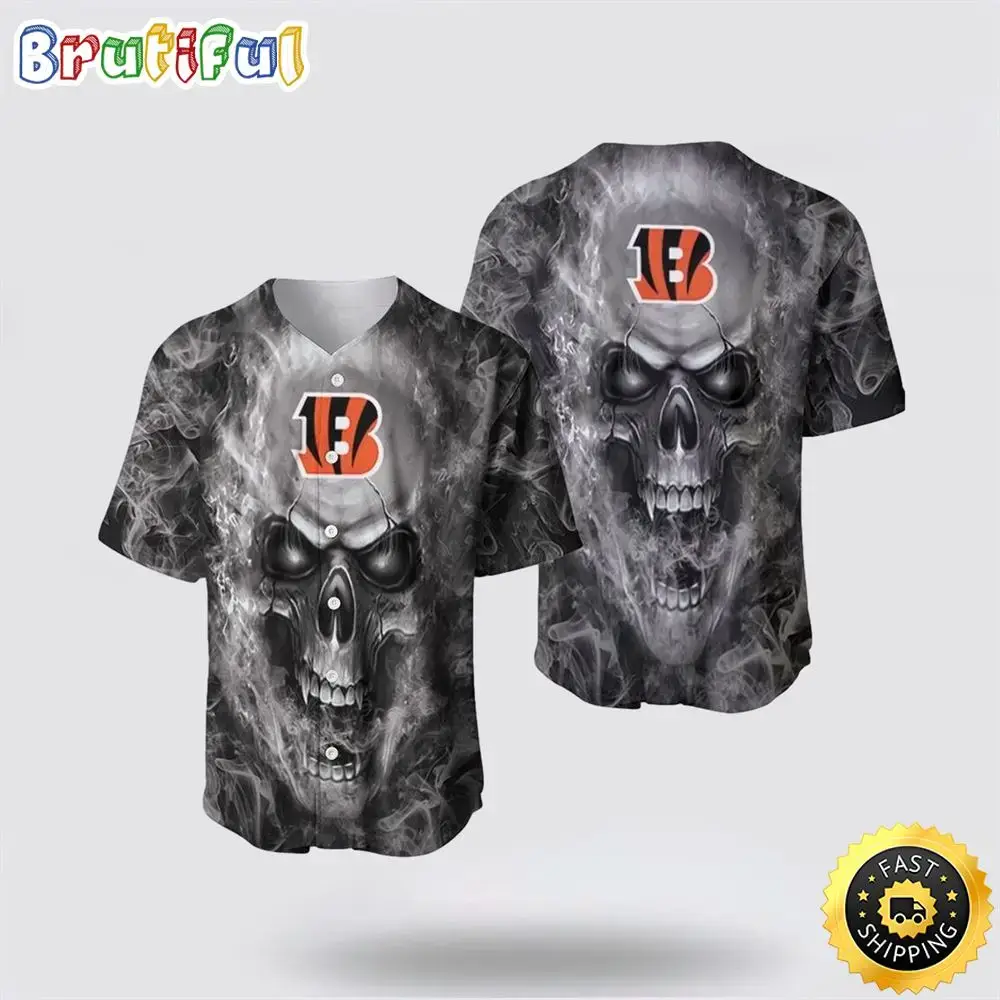 NFL Cincinnati Bengals Baseball Jersey Skull Unleash Your Team Spirit With Trendy Designs Image