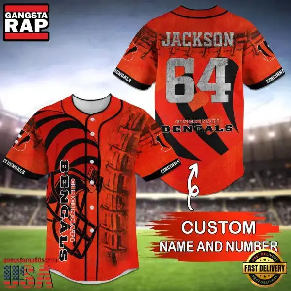 NFL Cincinnati Bengals Custom Name Number Name Number Baseball Jersey Shirt Image