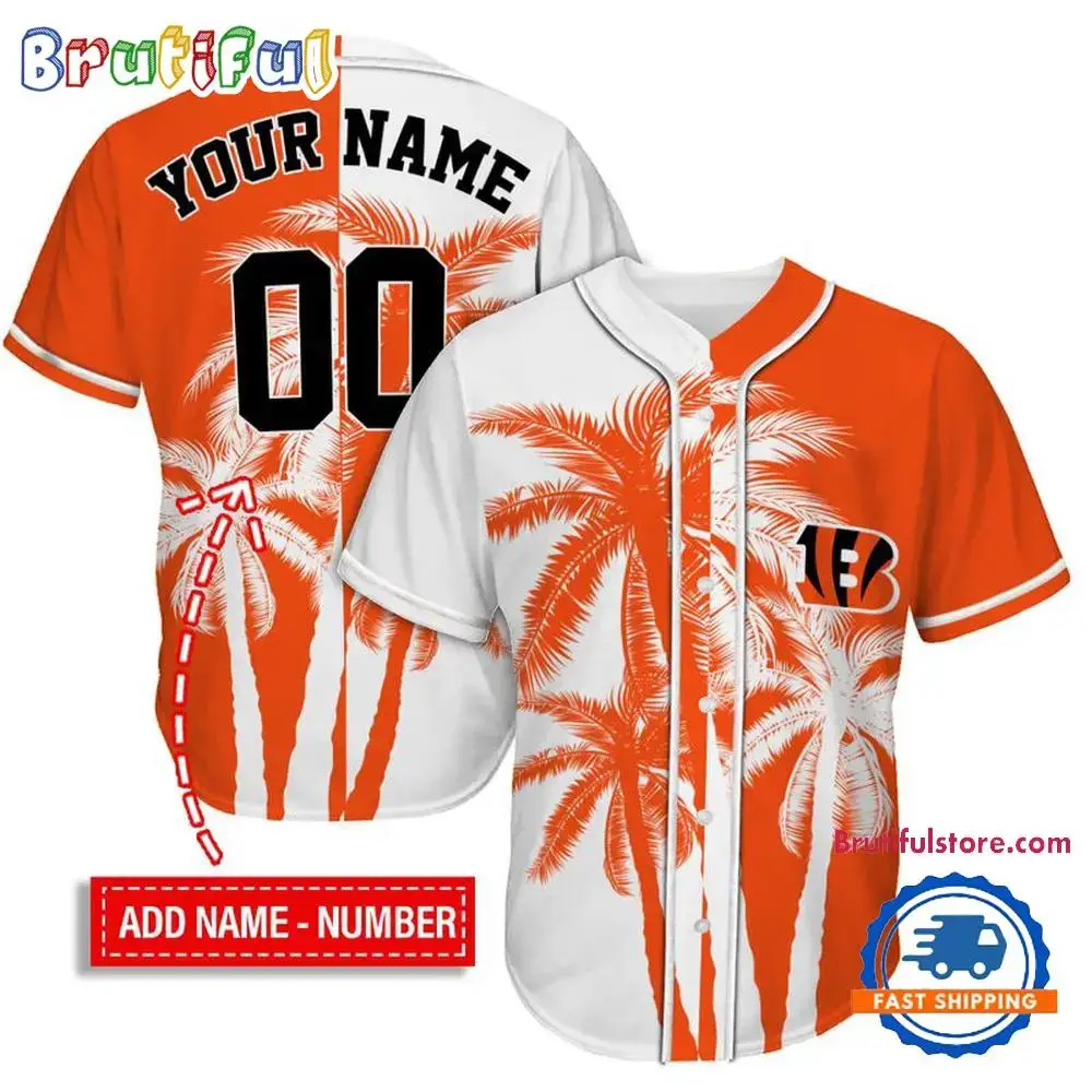 NFL Cincinnati Bengals Palm Trees Pattern Summer Personalized Baseball Jersey Image