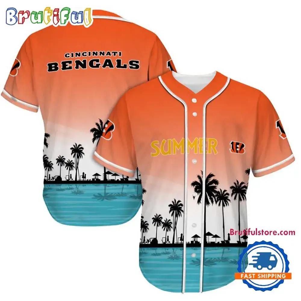 NFL Cincinnati Bengals Palm Trees Summer On The Beach Baseball Jersey Image