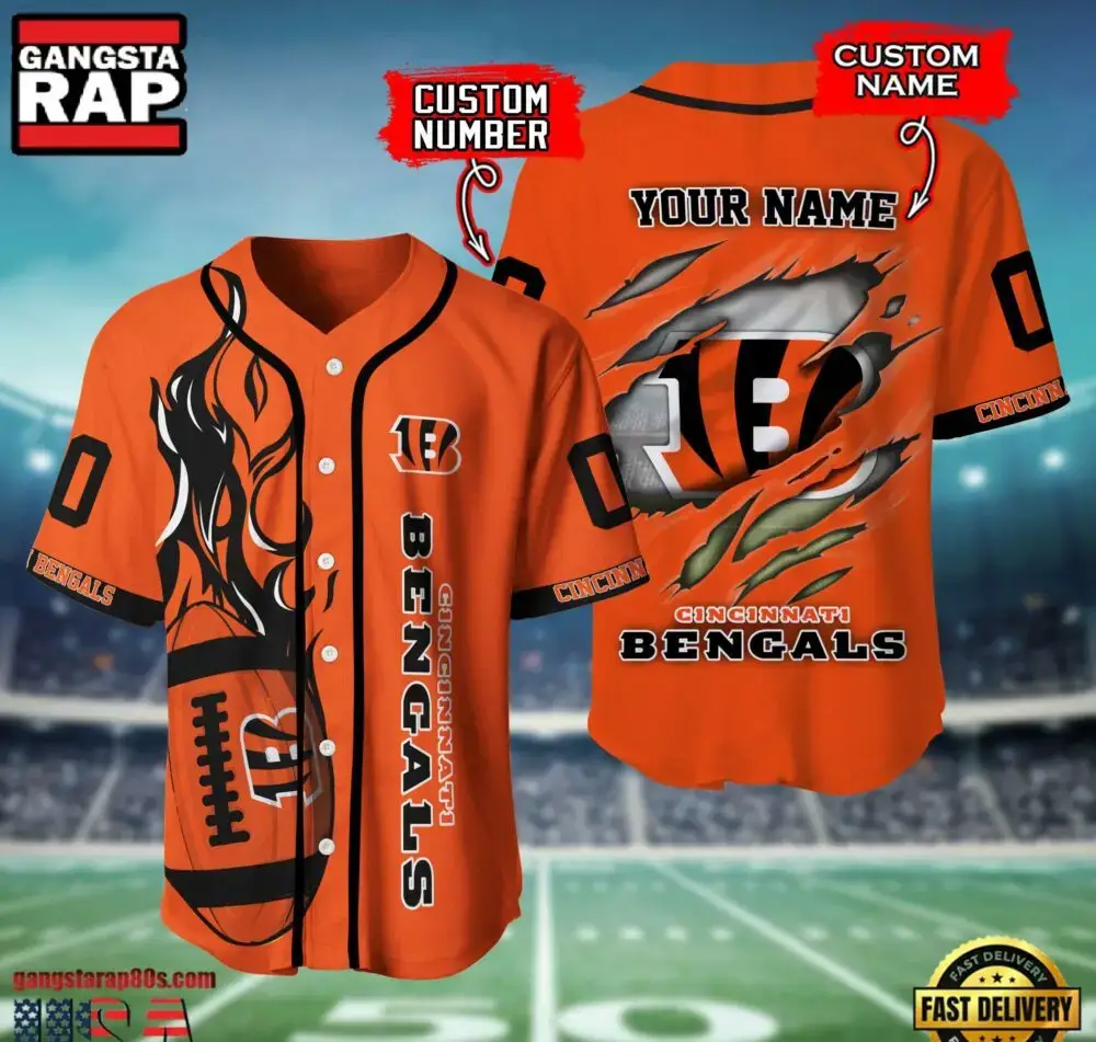 NFL Cincinnati Bengals Team Logo Litmited Edition Baseball Jersey Shirt Image