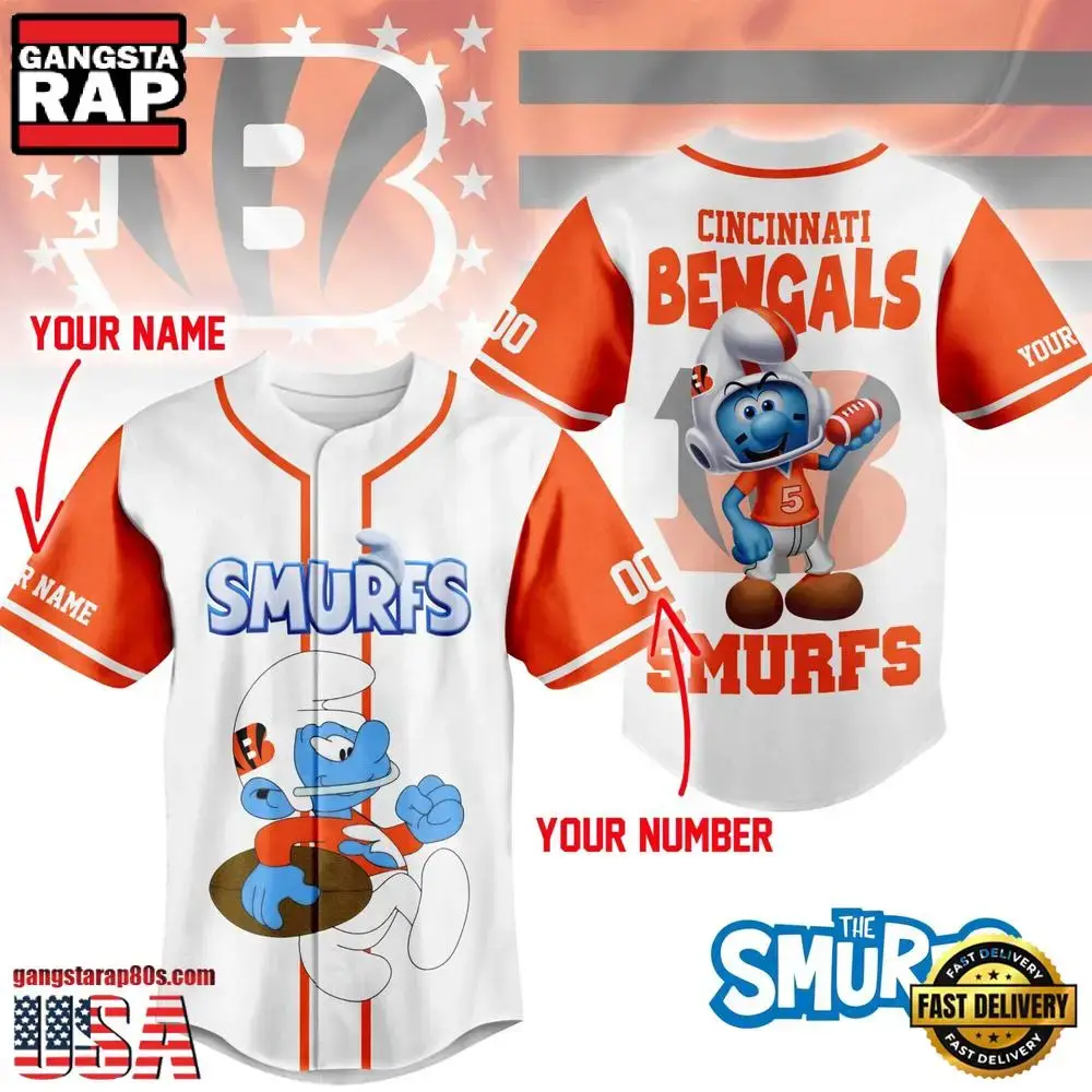 NFL Cincinnati Bengals The Smurfs Movie Unique Design Custom Baseball Jersey Image
