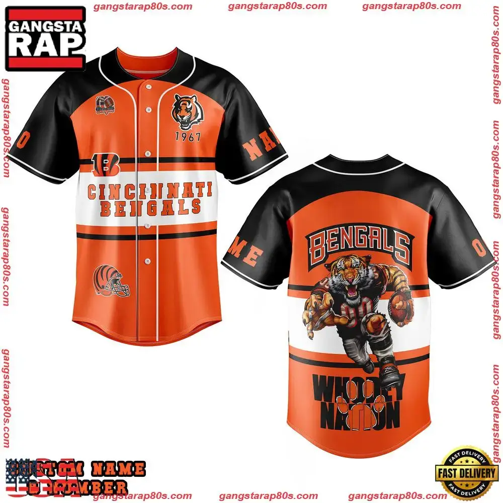 NFL Cincinnati Bengals Whodey Nation Custom Name Number Baseball Jersey Image