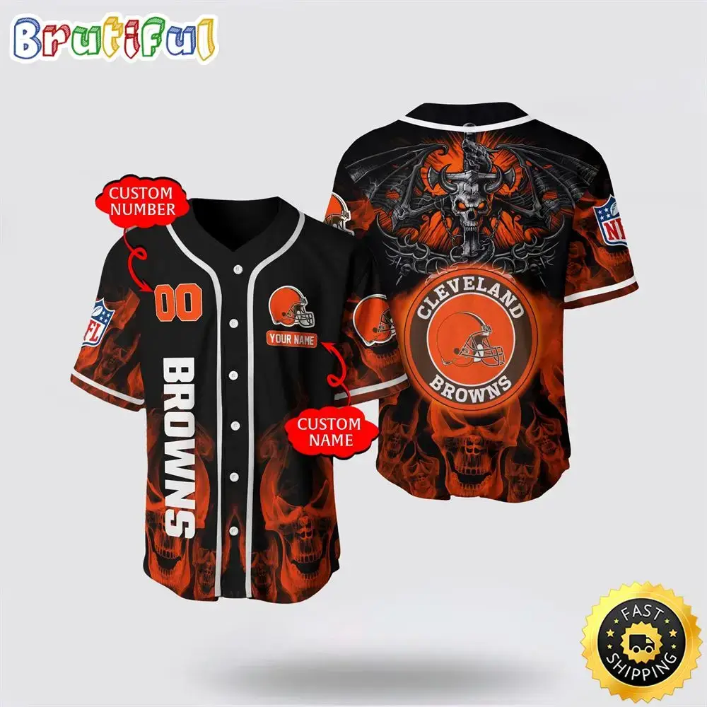NFL Cleveland Browns Baseball Jersey 3D Personalized Skull Customization Options Available Image