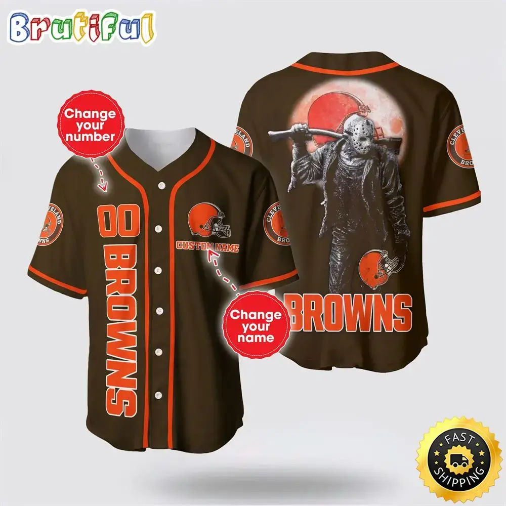 NFL Cleveland Browns Baseball Jersey 3D Personalized Skull Score Big With Team Spirit Image