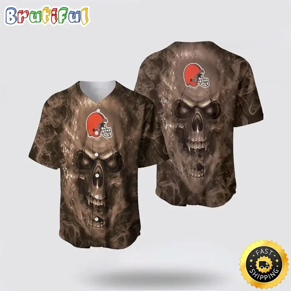 NFL Cleveland Browns Baseball Jersey Skull Unleash Your Team Spirit With Trendy Designs Image