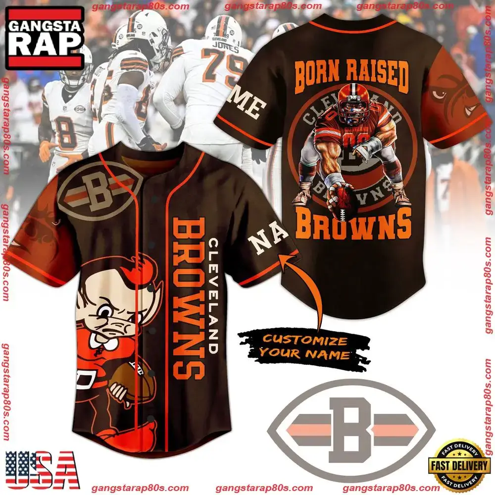 NFL Cleveland Browns Born Raised Browns Custom Name Baseball Jersey Image