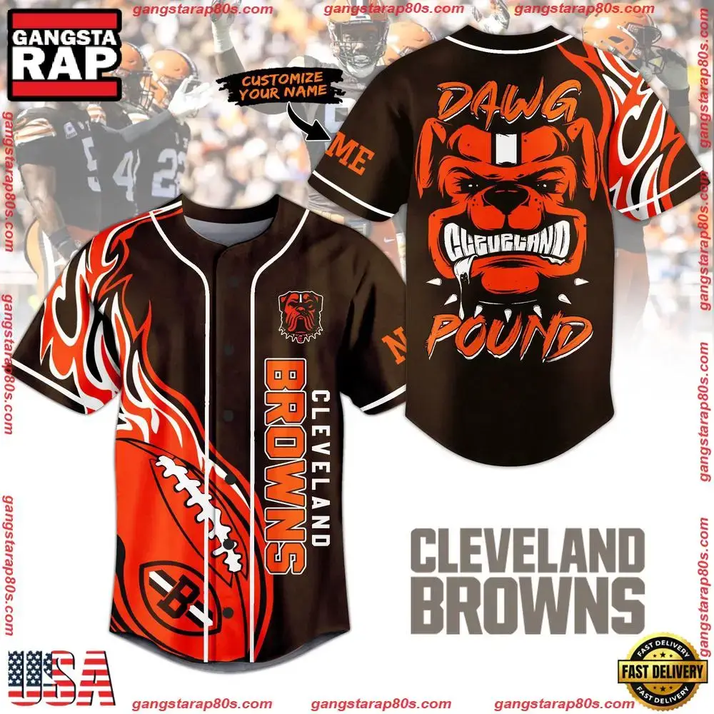 NFL Cleveland Browns Dawg Pound Custom Name Baseball Jersey Image