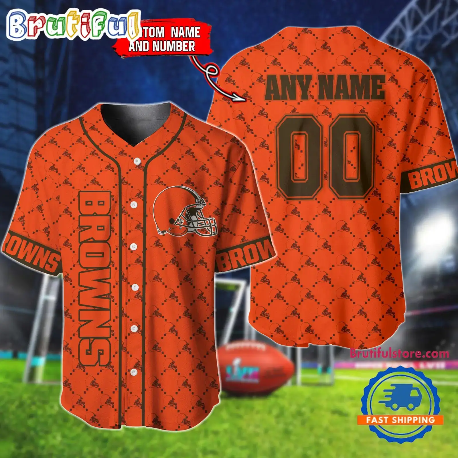 NFL Cleveland Browns Logo Team Hologram Pattern Design Baseball Jersey Image