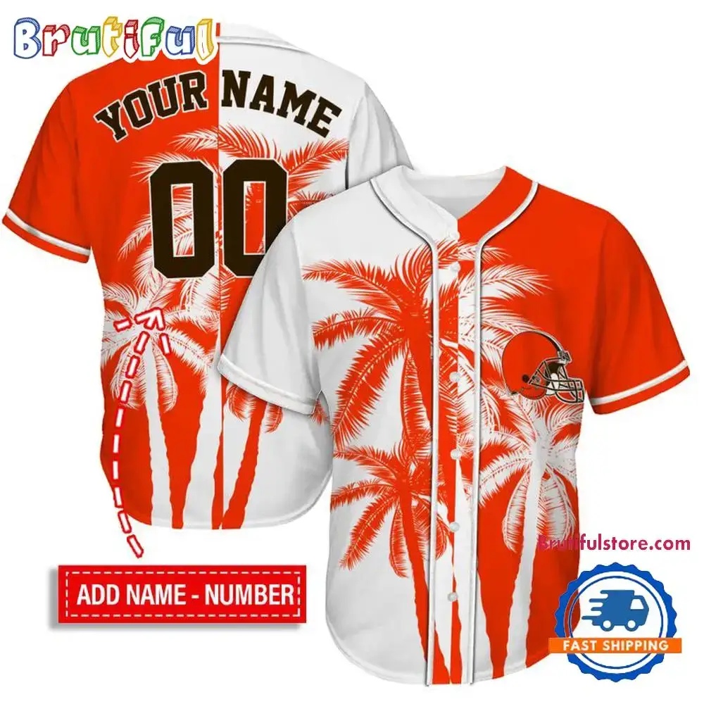 NFL Cleveland Browns Palm Trees Pattern Summer Personalized Baseball Jersey Image