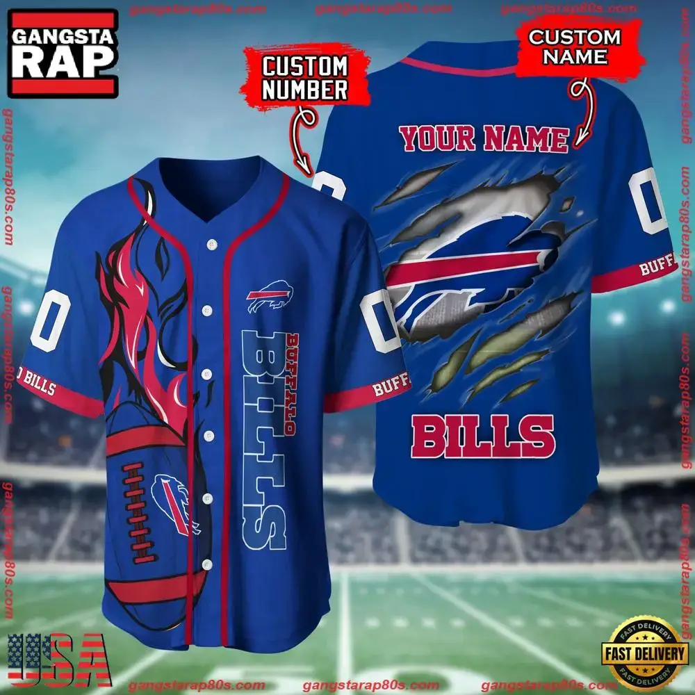 NFL Custom Name And Number Buffalo Bills Team Sport Baseball Jersey Shirt Image
